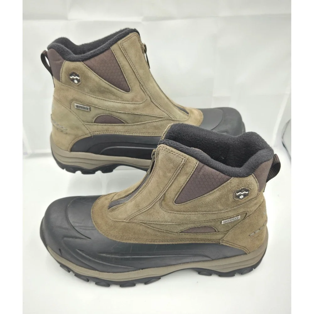 Khombu Mens Brown Waterproof Front Zip Winter Snow Duck Boots Size 13